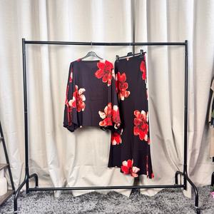 Flower print linen feel skirt and top- FBS 245