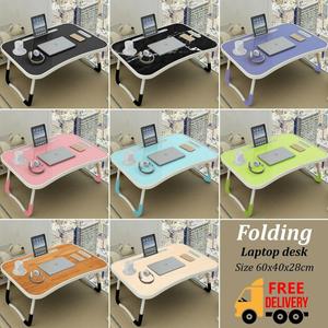 Folding Laptop Bed Tray Table with Cup Slot - Portable and Foldable - Perfect for Breakfast in Bed or Working from Home - 60x40x28cm