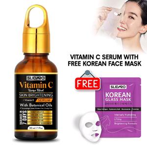2 in 1 SLIDARO Vitamin C + E Face Serum 30ml with Korean Glass Mask – Brightening, Anti-Aging, Hydrating, Even Tone, Fade Dark Spots & Acne Marks, Whitening & Glowing Skin | Natural Botanical Skincare | For All Skin Types