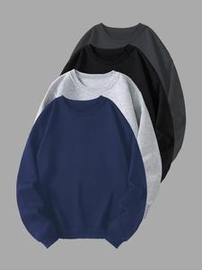 Men's Solid Color Round Neck Sweatshirt, Casual Loose Long Sleeve Crew Neck Pullover for Spring & Fall, Fashion Men's Top for Daily Wear